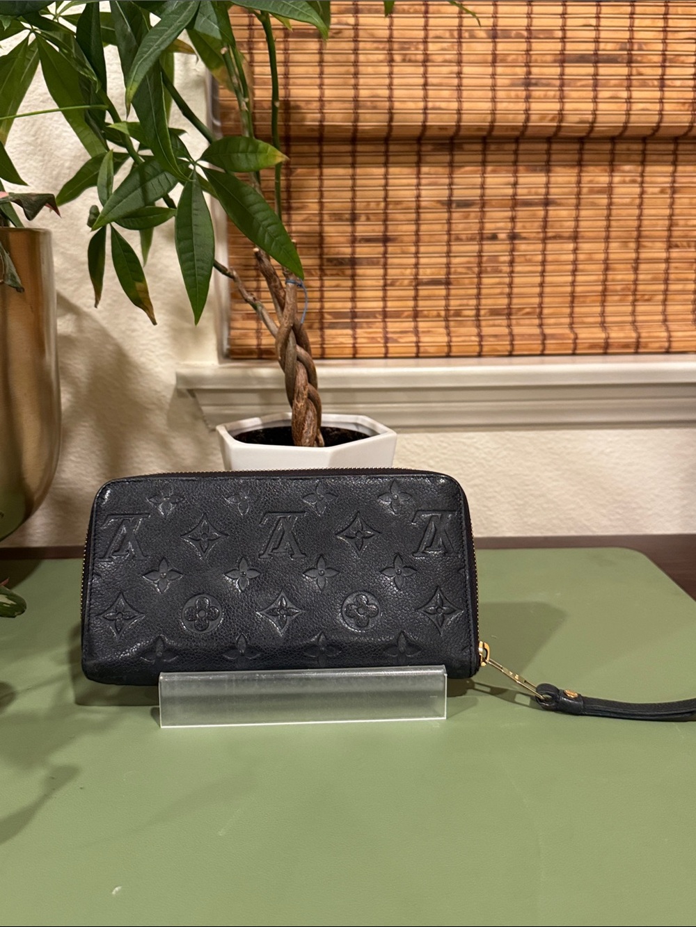 Louis Vuitton Navy Monogram Zip-Around Wallet with Gold Hardware
